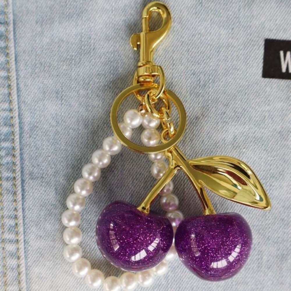 ✨ Purple Glitter Cherry Bag Charm NWT - Picture 5 of 10